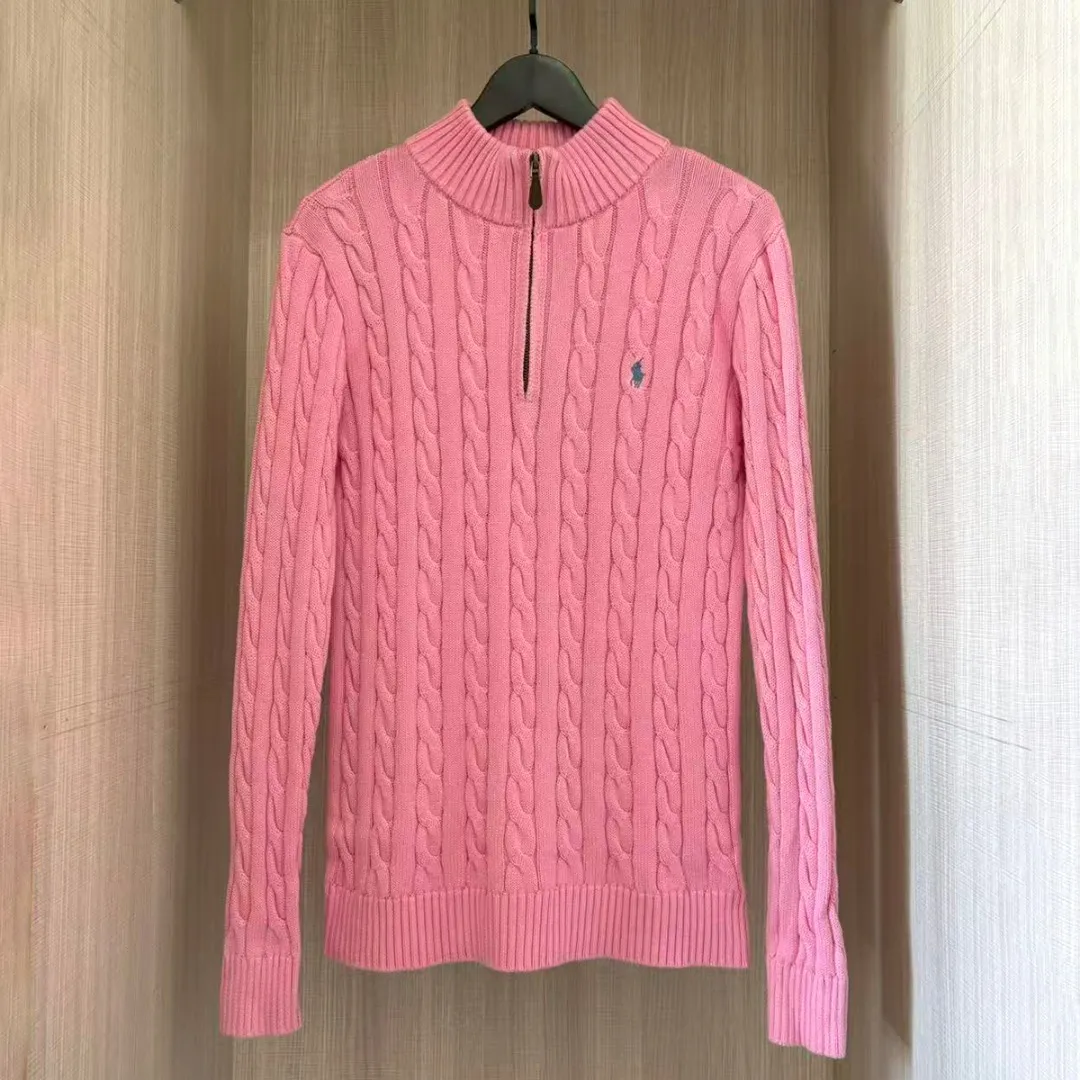 P250 RALPH LAUREN Ralph Lauren twelve colors classic small label embroidery stand collar long-sleeved half-zip knitted sweater men's and women's couple tops Color: White Black Navy Blue Gray Pink Red Khaki Dark Red Yellow Blue Apricot Dark Green Size: S M L XL Material: Cotton Weight: 650g